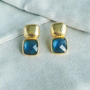 Julie Vos Catalin Gold Chalcedony Blue Earrings Without dust bag
